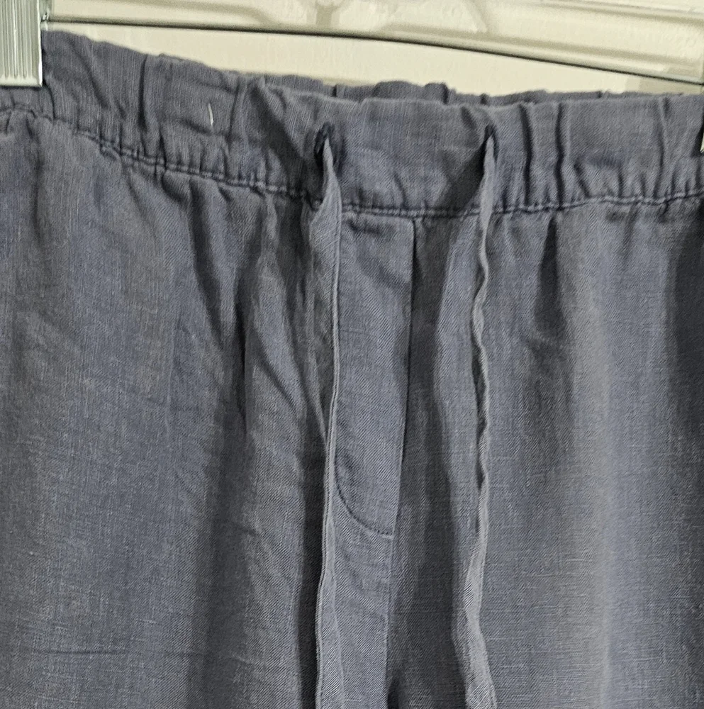Pure Jill Garment Dyed Linen Crop Pants Women Medium Blue Minimalist‎